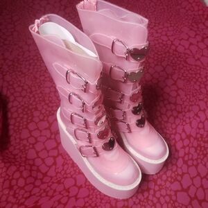 Demonia Pink Jelly Platform Buckle Boots